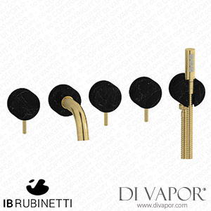 IB Rubinetti MR398ON_2 Marmo + Marmo L Five Holes Wall Mounted Bath Filler with Shower Kit - Black Marble Spare Parts