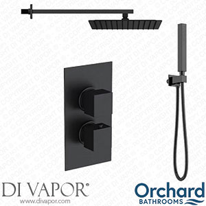 Orchard Bathrooms Matt Black Square Wall Shower Handset and Thermostatic Twin Valve Set - ORCH25 Spare Parts