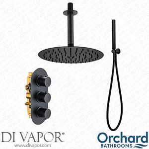 Orchard Bathrooms Matt Black Round Ceiling Shower Handset and Thermostatic Triple Valve Set - ORCH26 Spare Parts