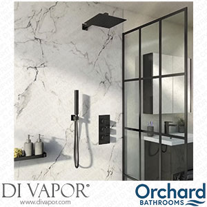 Orchard Bathrooms Matt Black Square Wall Shower Handset and Thermostatic Triple Valve Set - ORCH27 Spare Parts