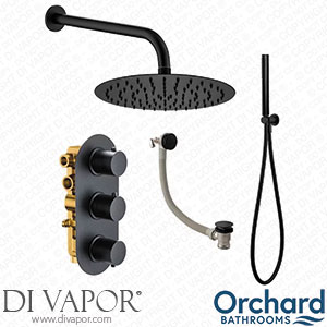 Orchard Bathrooms Matt Black Round Wall Shower Handset and Thermostatic Triple Valve Set with Bath Filler Set - ORCH28 Spare Parts