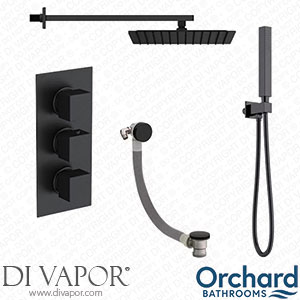 Orchard Matt Black Square Wall Shower Handset and Thermostatic Triple Valve Set with Bath Filler Set - ORCH29 Spare Parts