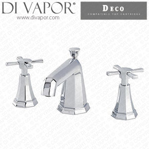 Perrin & Rowe 3142 Deco Three-Hole Basin Mixer Tap with Crosstop Handles Hot Compatible Cartridge - PAR314212