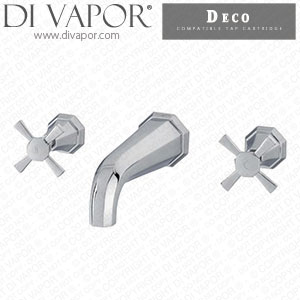 Perrin & Rowe 3181 Deco Three-Hole Wall-Mounted Bath Filler Tap with Crosstop Cold Compatible Cartridge - PAR318111