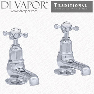 Perrin & Rowe 3456 Traditional Pair of Bath Pillar Taps with Crosstop Handles Cold Compatible Cartridge - PAR345611