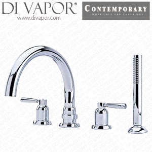 Perrin & Rowe 3975 Langbourn Four-Hole Deck-Mounted Bath Shower Mixer Tap Set Cold Compatible Cartridge - PAR397511