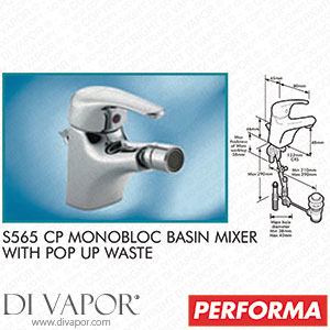 Pegler Yorkshire Performa 4J4001 Peglerflow S565 CP Monobloc Basin Mixer with Waste Spare Parts