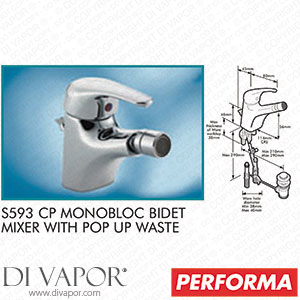 Pegler Yorkshire Performa 4J4002 Peglerflow S593 CP Monobloc Bidet Mixer with Pop-Up Waste Spare Parts