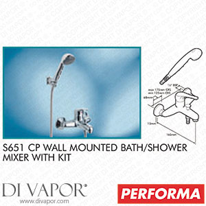 Pegler Yorkshire Performa 4J4003 Peglerflow S651 CP Wall Mounted Bath Shower Mixer with Kit Spare Parts