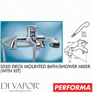 Pegler Yorkshire Performa 4J4004 Peglerflow S550 Deck Mounted Bath Shower Mixer with Kit Spare Parts