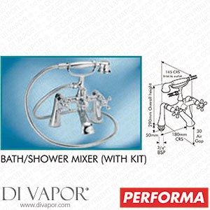 Pegler Yorkshire Performa 4W9043 Souvenir Bath Shower Mixer with Kit Spare Parts