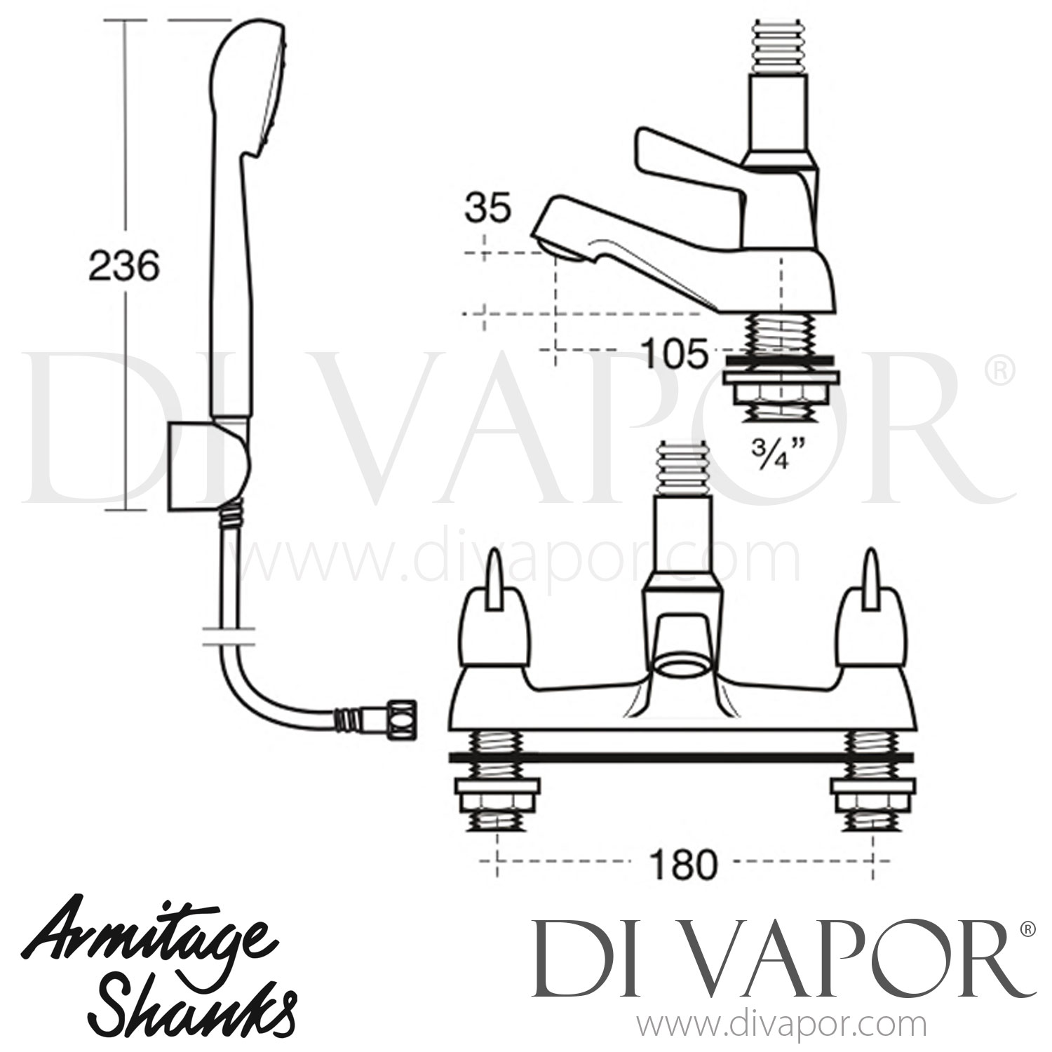 Armitage Shanks S7770AA Alterna Quadrant Bath Shower Mixer Complete ...