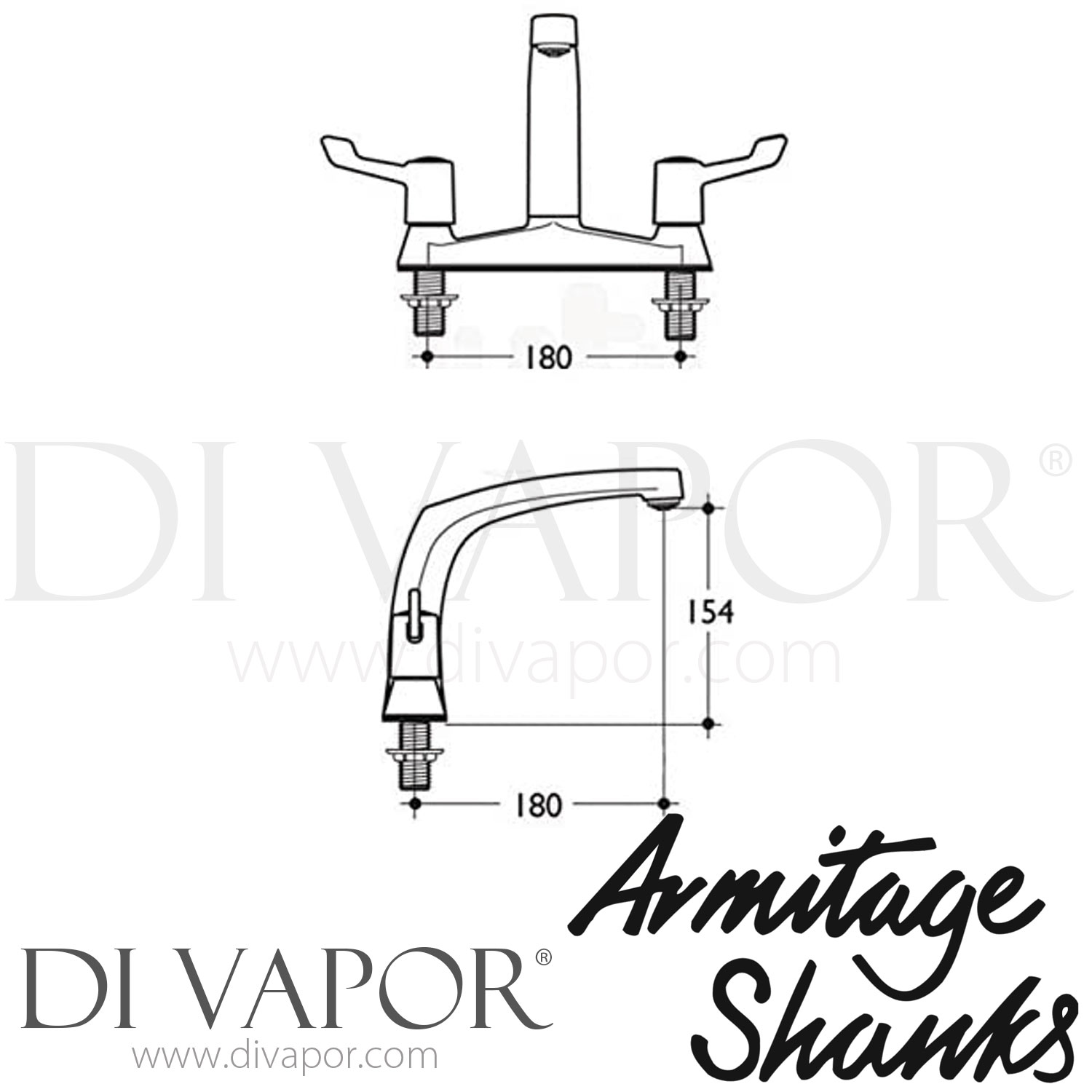 Armitage Shanks S7902AA Sandringham Two Hole Kitchen Mixer with Lever ...