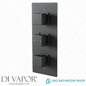 Big Bathroom Shop SB1103BL Milano Preto - Modern 2 Outlet Square Triple Thermostatic Shower Valve - Black Spare Parts