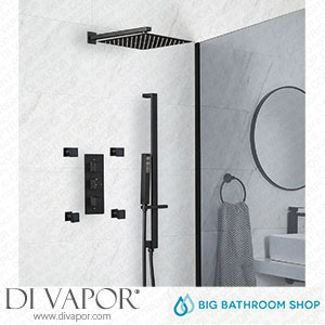 Big Bathroom Shop SBTRD1111BL Milano Preto - Black Thermostatic Shower with Diverter Shower Head Riser Rail with Hand Shower and Body Jets (3 Outlet) Spare Parts