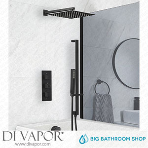 Big Bathroom Shop SBTRD1112BL Milano Preto - Black Thermostatic Shower with Diverter Shower Head Riser Rail with Hand Shower and Overflow Bath Filler (3 Outlet) Spare Parts