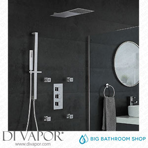 Big Bathroom Shop SBTRD1113 Milano Arvo - Chrome Thermostatic Shower with Diverter Slim Shower Head Hand Shower Body Jets and Riser Rail (3 Outlet) Spare Parts