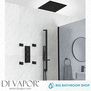 Big Bathroom Shop SBTRD1117BL Milano Preto - Black Thermostatic Shower with Diverter Recessed Shower Head Riser Rail with Hand Shower and Body Jets (3 Outlet) Spare Parts