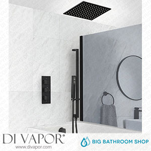 Big Bathroom Shop SBTRD1126BL Milano Preto - Black Thermostatic Shower with Diverter Recessed Shower Head Riser Rail with Hand Shower and Overflow Bath Filler (3 Outlet) Spare Parts