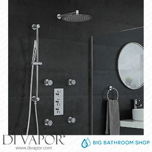 Big Bathroom Shop SBTRD1208 Milano Mirage - Chrome Thermostatic Shower with Diverter Wall Mounted Shower Head Hand Shower Body Jets and Riser Rail (3 Outlet) Spare Parts