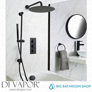 Big Bathroom Shop SBTRD1209BL Milano Nero - Black Thermostatic Shower with Shower Head Overflow Bath Filler and Riser Rail with Hand Shower (3 Outlet) Spare Parts