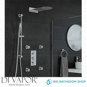 Big Bathroom Shop SBTRD1210 Milano Mirage - Chrome Thermostatic Shower with Diverter Slim Shower Head Hand Shower Body Jets and Riser Rail (3 Outlet) Spare Parts