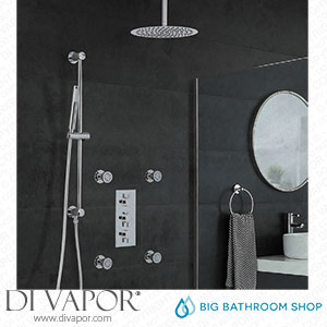 Big Bathroom Shop SBTRD1212 Milano Mirage - Chrome Thermostatic Shower with Diverter Ceiling Mounted Shower Head Hand Shower Body Jets and Riser Rail (3 Outlet) Spare Parts