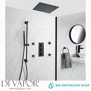 Big Bathroom Shop SBTRD1214BL Milano Nero - Black Thermostatic Shower with Recessed Shower Head Body Jets and Riser Rail with Hand Shower (3 Outlet) Spare Parts