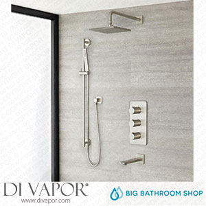 Big Bathroom Shop SBTRD1613N Milano Hunston - Triple Diverter Thermostatic Valve 200mm Square Head Riser Rail Kit and Spout - Brushed Nickel Spare Parts