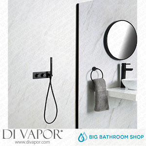 Big Bathroom Shop SBTWD1204B Milano Nero - Black Modern Round Twin Diverter Thermostatic Valve with Hand Shower Spare Parts