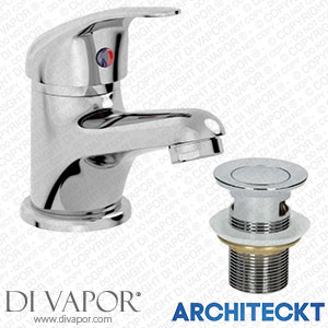 Architeckt TAPB030SET1 Bathroom Basin Mono Mixer Tap Waste Chrome Curved Single Lever Spare Parts