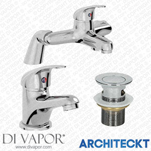 Architeckt TAPB030SET2 Bathroom Basin Mono Mixer Tap Bath Mixer Tap Waste Chrome Spare Parts