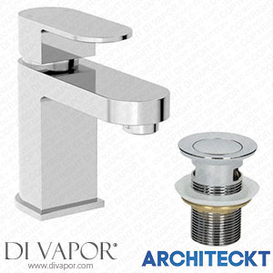 Architeckt TAPB042SET1 Modern Bathroom Mono Basin Mixer Tap Slotted Waste Chrome Lever Spare Parts