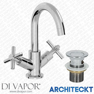 Architeckt TAPB043SET1 Bathroom Mono Basin Mixer Tap Waste Modern Cross Head Handle Spare Parts