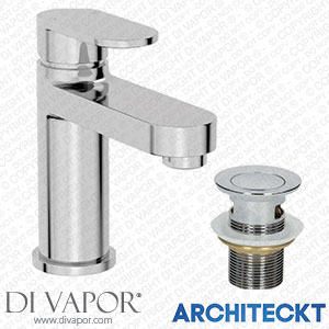 Architeckt TAPB052SET1 Bathroom Modern Basin Mixer Tap Waste Chrome Round Cloakroom Spare Parts