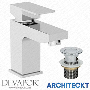 Architeckt TAPB054SET3 Modern Bathroom Square Mono Basin Mixer Tap Waste Chrome Spare Parts