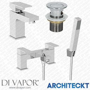 Architeckt TAPB054SET5 Bathroom Square Mono Basin Mixer Tap Bath Shower Filler Tap Set Spare Parts