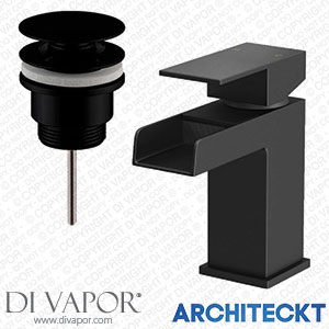 Architeckt TAPB080SET1 Mixer Tap Bathroom Basin Black Tap Modern Sink Filler Waterfall Cloakroom Waste Spare Parts