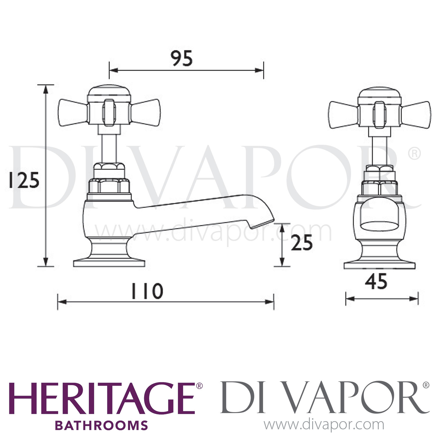 Heritage Tdcc00 Dawlish Basin Pillar Taps Spare Parts