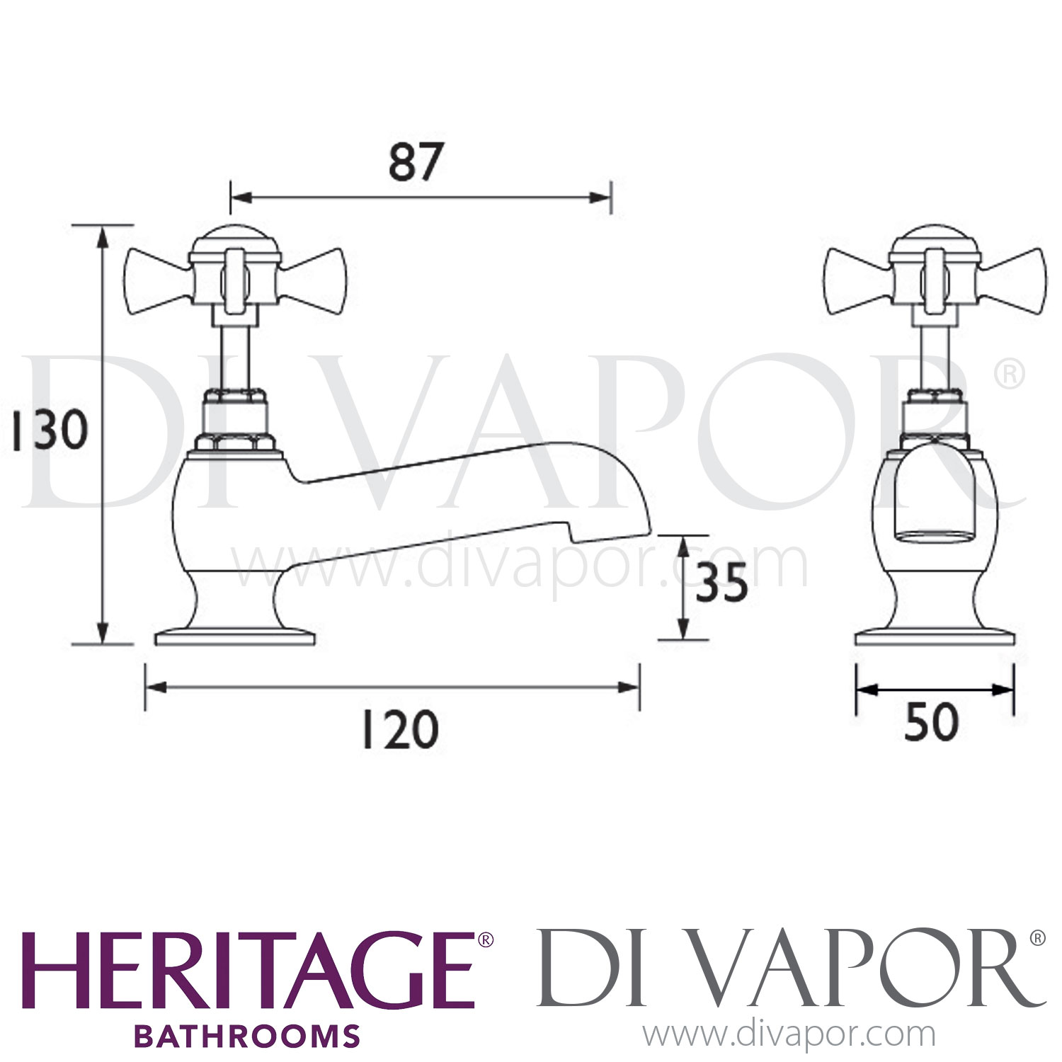 Heritage TDCC01 Dawlish Bath Pillar Taps Spare Parts