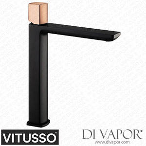 Vitusso VITFERENTINOTRGHAND Ferentino Tall Basin Mixer Tap Matt Black with Rose Gold Spare Parts