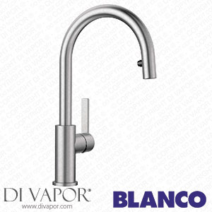 Blanco 525125 Candor-S Steel Kitchen Sink Tap (Low Pressure) with A Pull-Out Spout Steel-525125 Brushed Stainless Steel Niederdruck Spare Parts